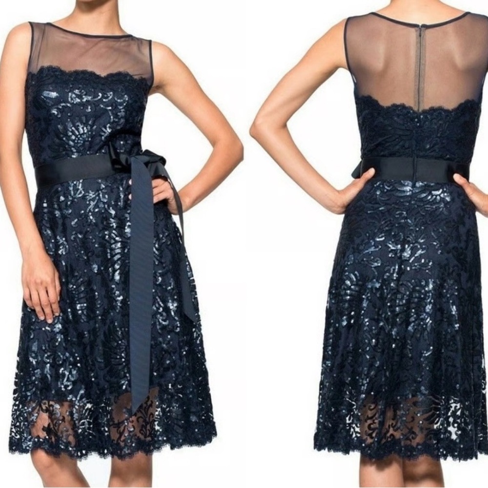 TADASHI SHOJI Sequins Paillette EMBROIDERED LACE TULLE NECKLINE Dress 2